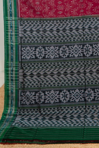 Odisha Ikkat  Cotton Saree- Red and Green