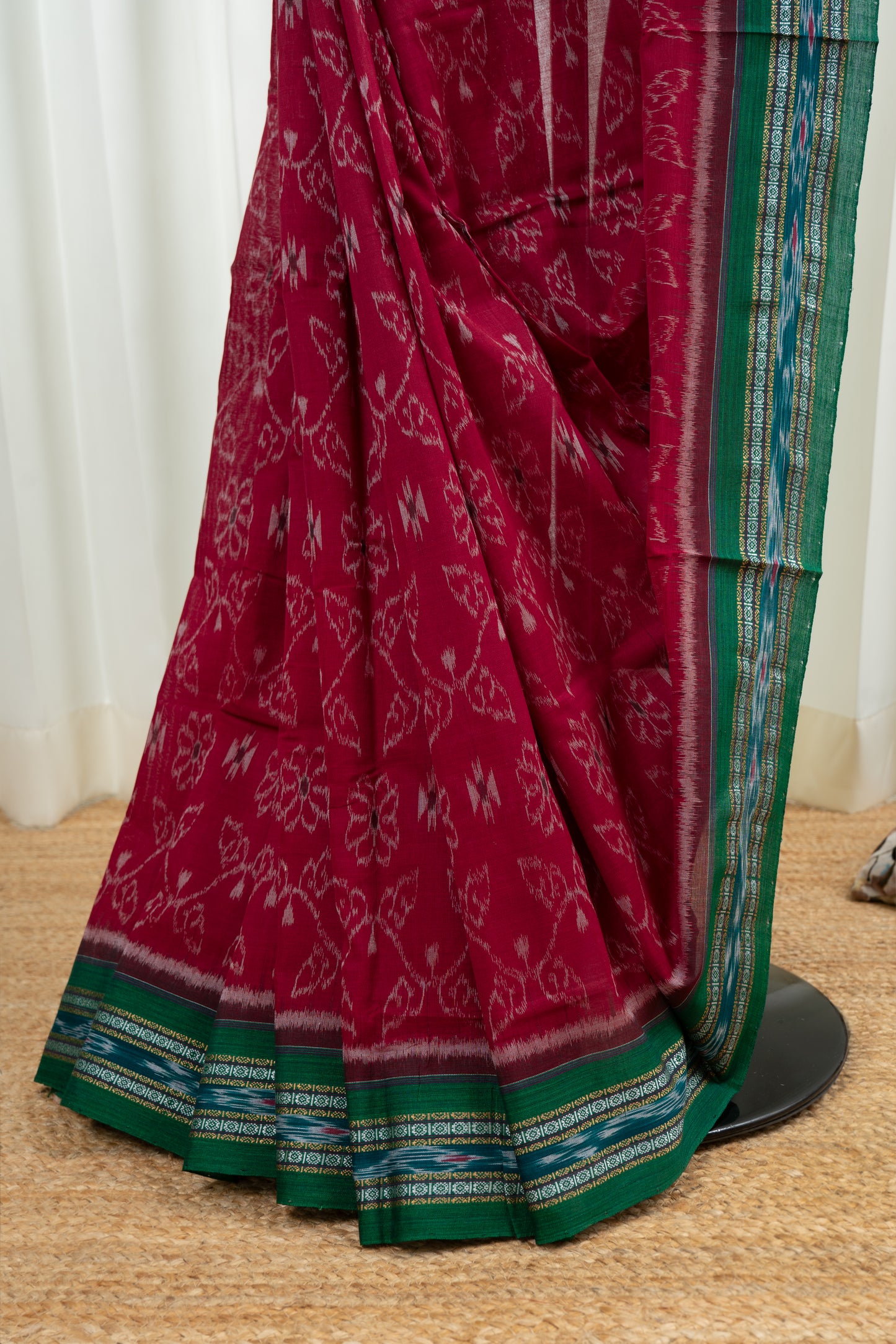 Odisha Ikkat  Cotton Saree- Red and Green
