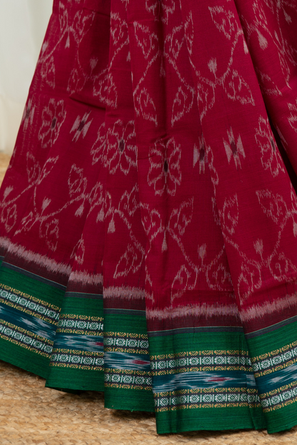 Odisha Ikkat  Cotton Saree- Red and Green