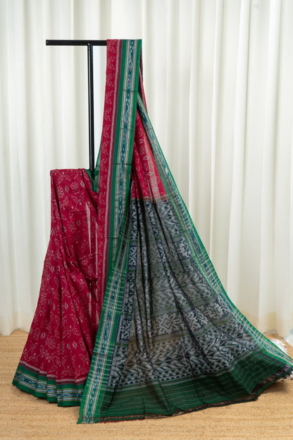 Odisha Ikkat  Cotton Saree- Red and Green
