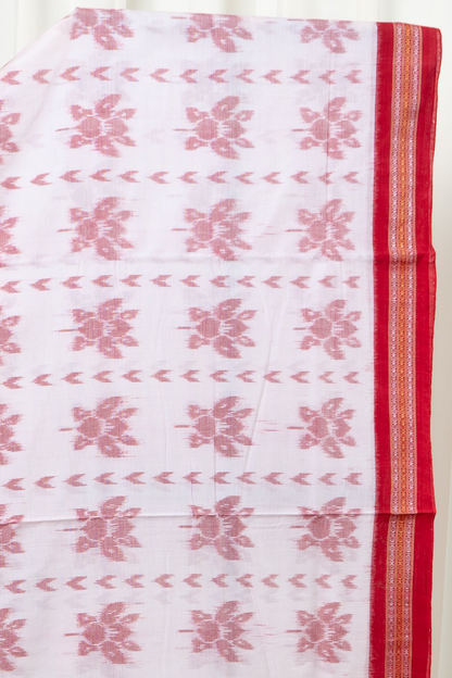 Exclusive Odisha Ikkat Khandua Cotton Saree - White Red