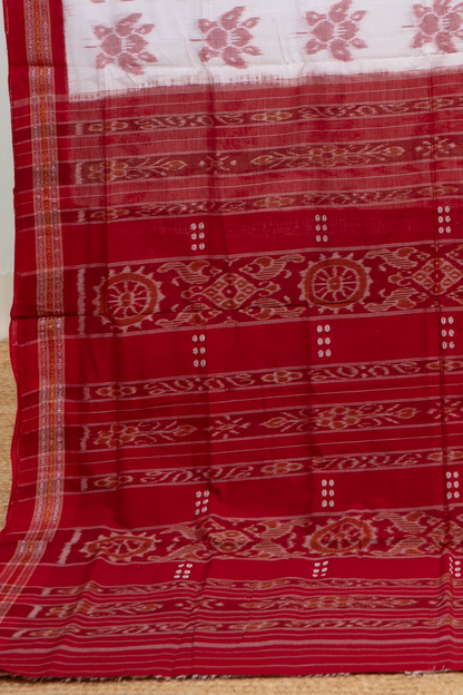 Exclusive Odisha Ikkat Khandua Cotton Saree - White Red