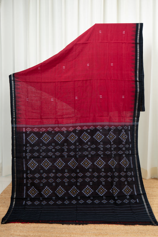 Ek Phulia Cotton Saree-Red Black