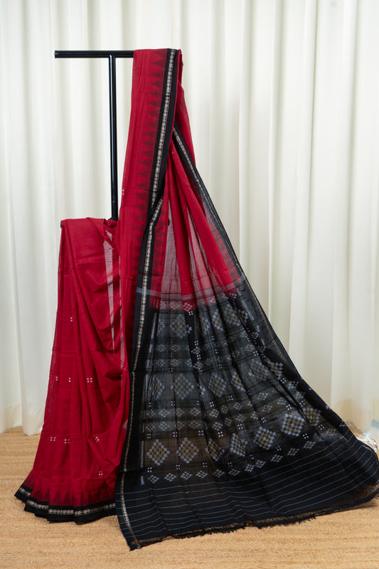 Ek Phulia Cotton Saree-Red Black