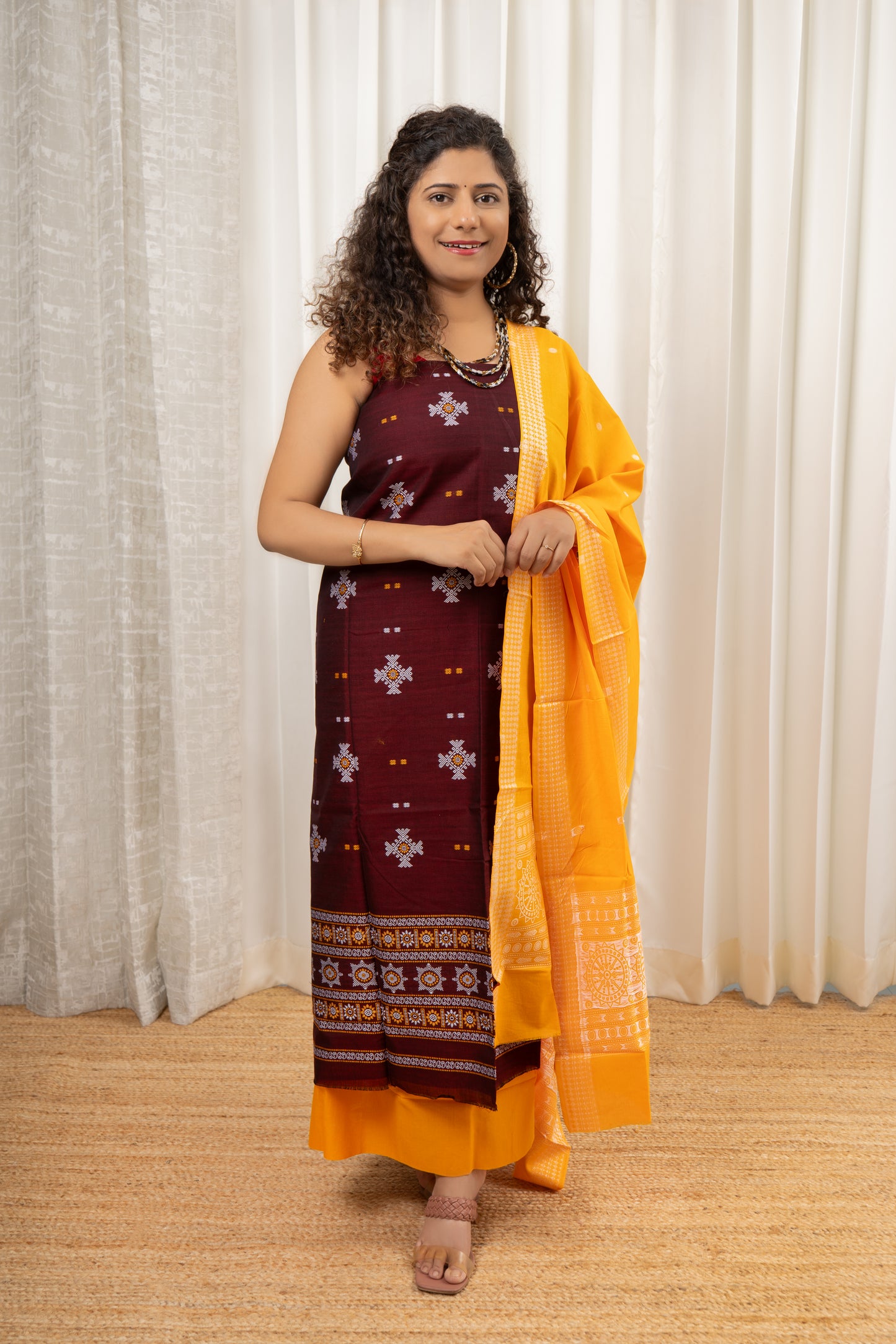 Pure Cotton Bomkei 3 Piece Dress Material-Deep Maroon