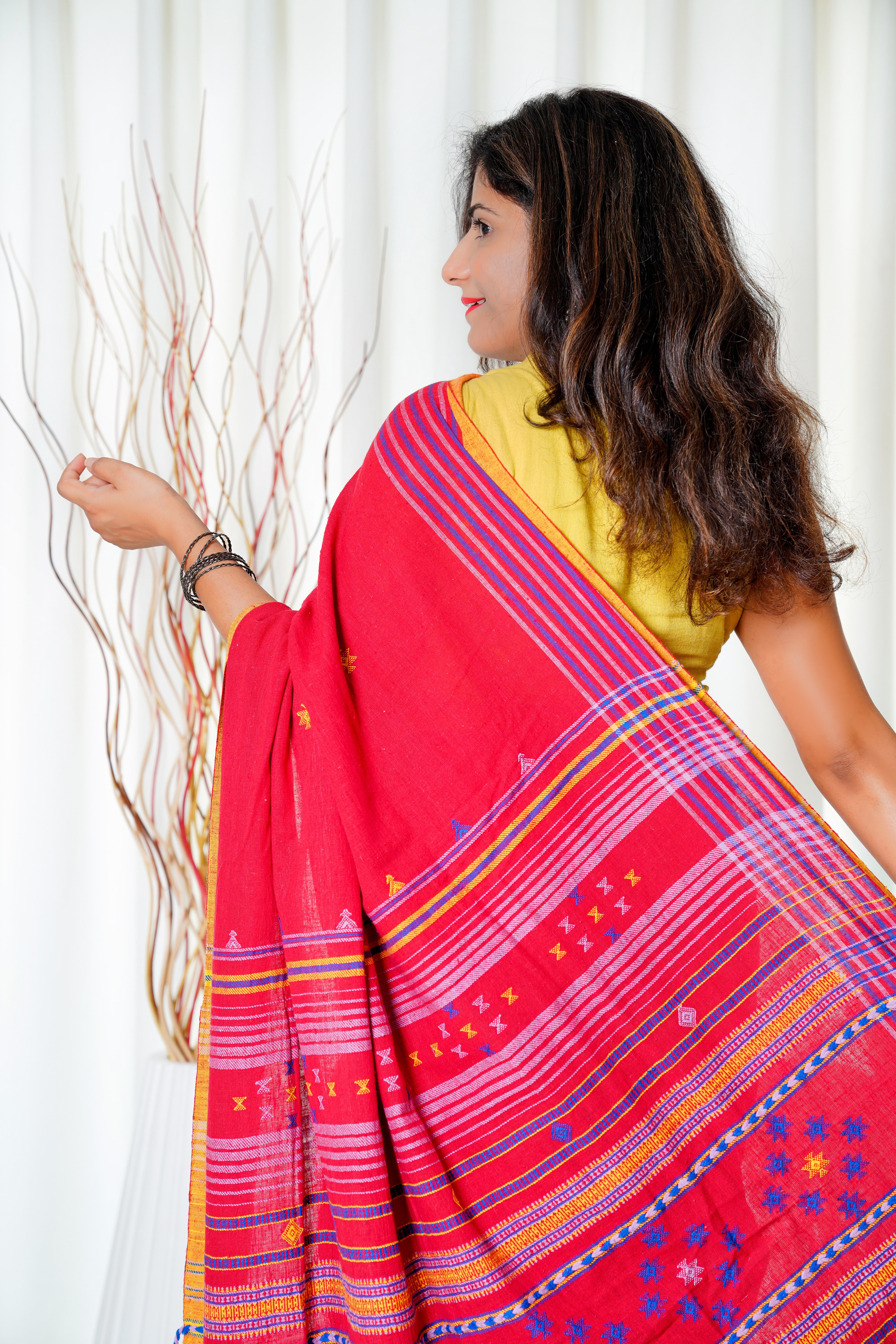 Kala Cotton Bhujodi Saree - Red