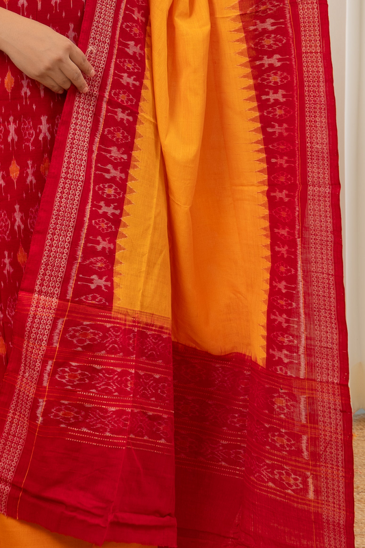 Pure Cotton Sambalpuri Ikkat 3 Piece Dress Material-Red