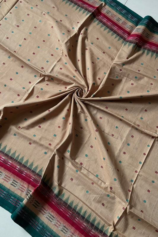 Exclusive Khandua Cotton Saree - Beige & green
