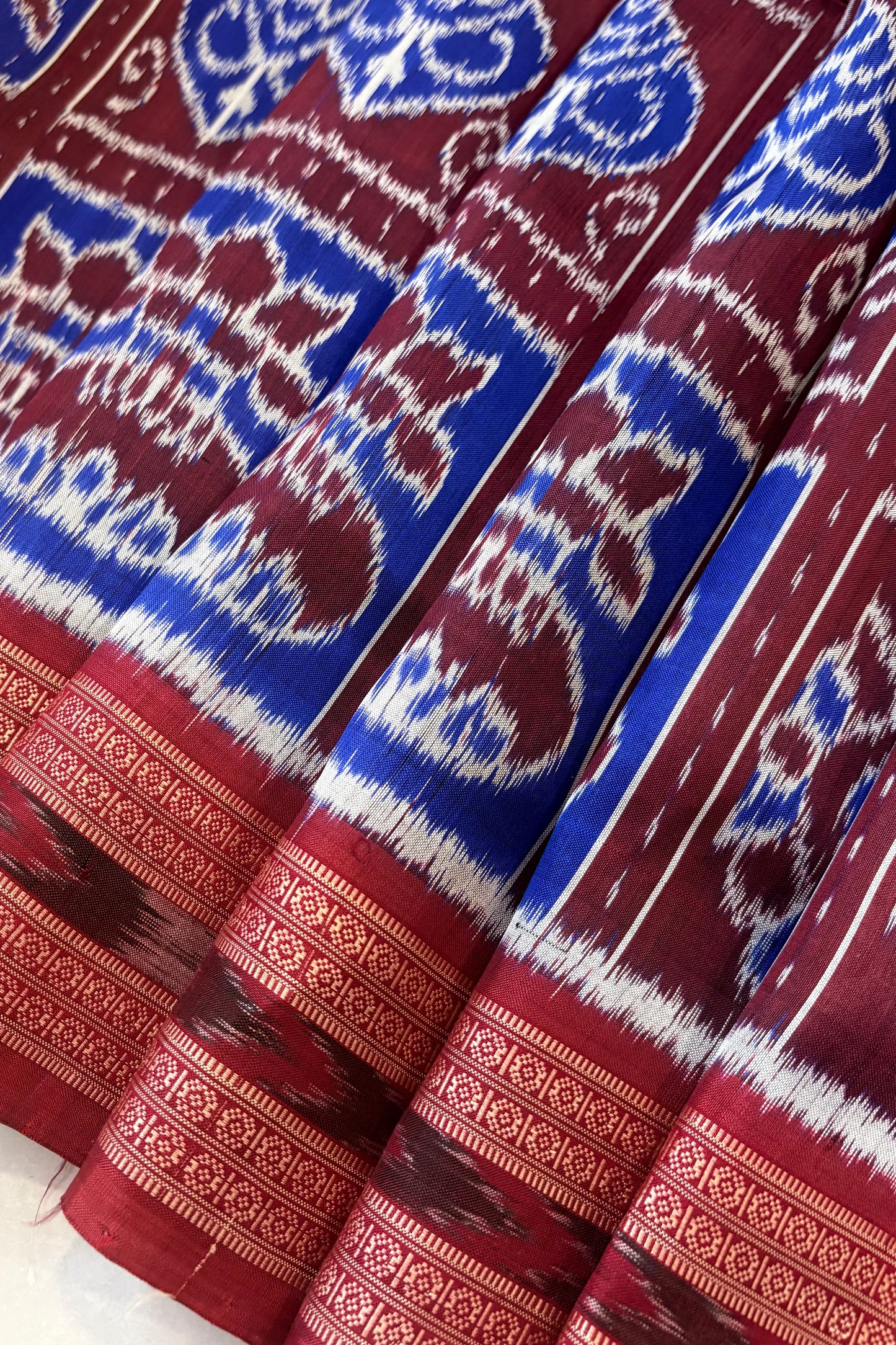Exclusive Odisha Ikkat Nabakothi Pure Silk Saree- Maroon & Blue