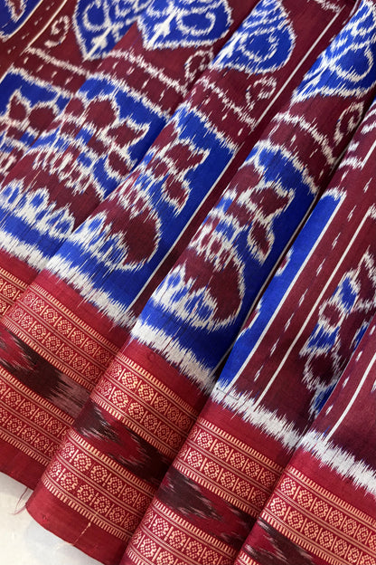 Exclusive Odisha Ikkat Nabakothi Pure Silk Saree- Maroon & Blue