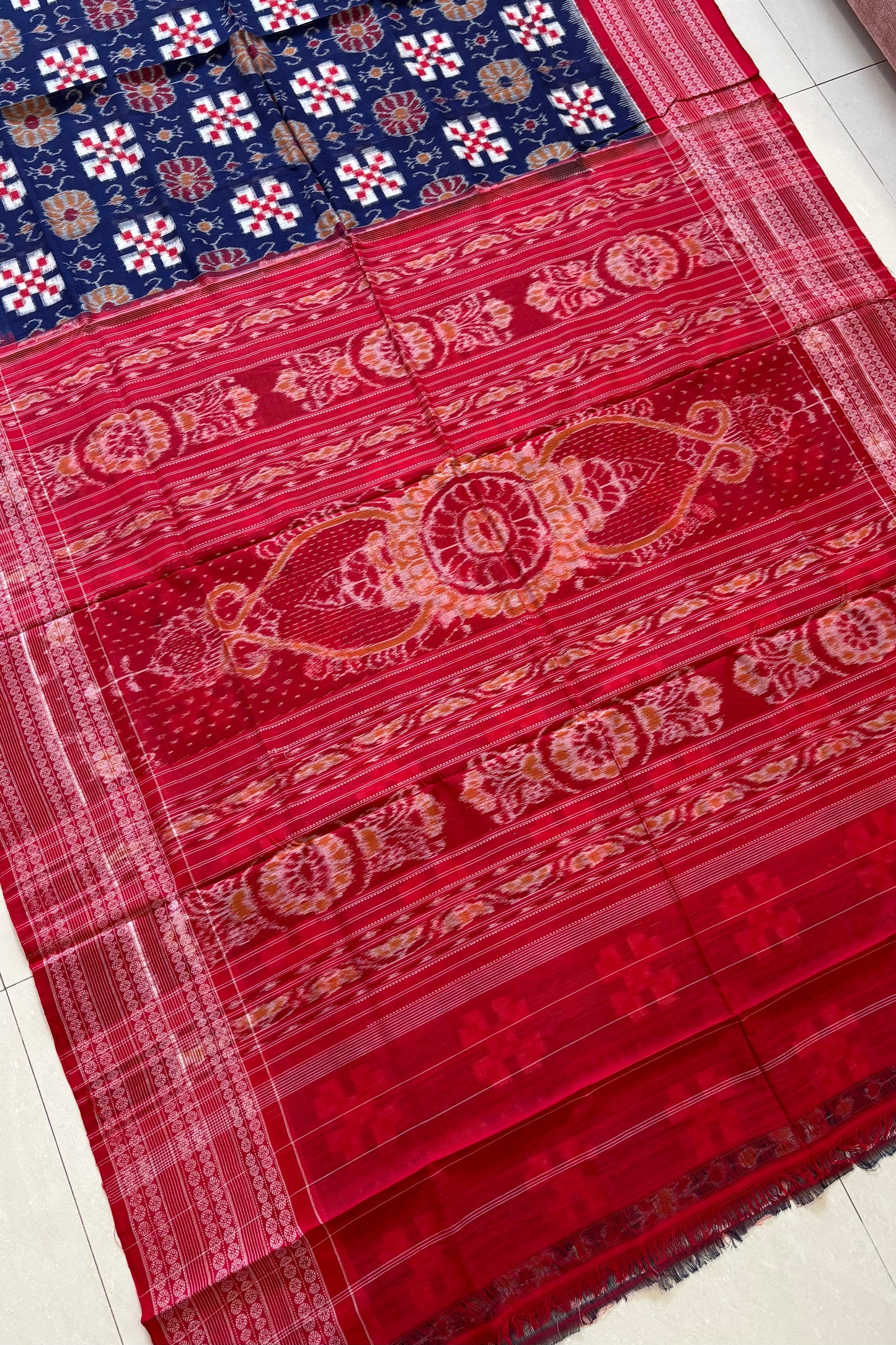 Sambalpuri Pure Cotton Saree - Deep Navy