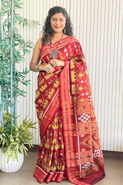 Exclusive Odisha Ikkat Pure Silk Saree- Deep Red