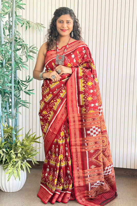 Exclusive Odisha Ikkat Pure Silk Saree- Deep Red