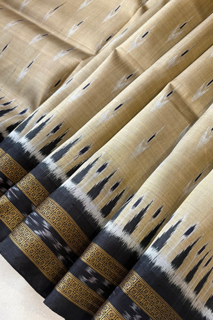 Odisha Ikkat Khandua Pure Silk Saree- Mayura Chandrika - Brushed Beige