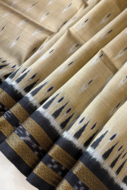 Odisha Ikkat Khandua Pure Silk Saree- Mayura Chandrika - Brushed Beige