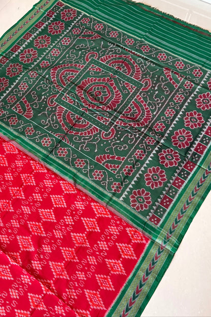 Odisha Ikkat Khandua Cotton Saree-Red