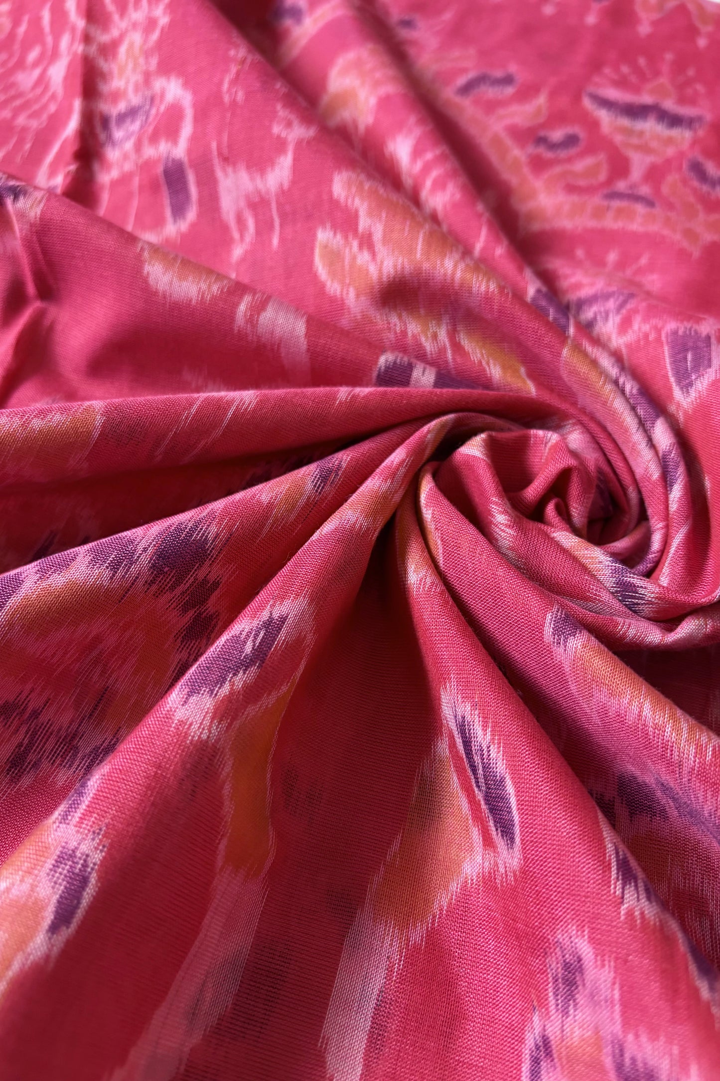 Exclusive Curvilinear Sambalpuri Ikkat Pure Cotton Saree : Pink & Blue