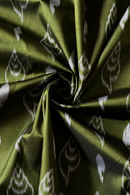 Odisha Ikkat Khandua Silk Saree - Olive green