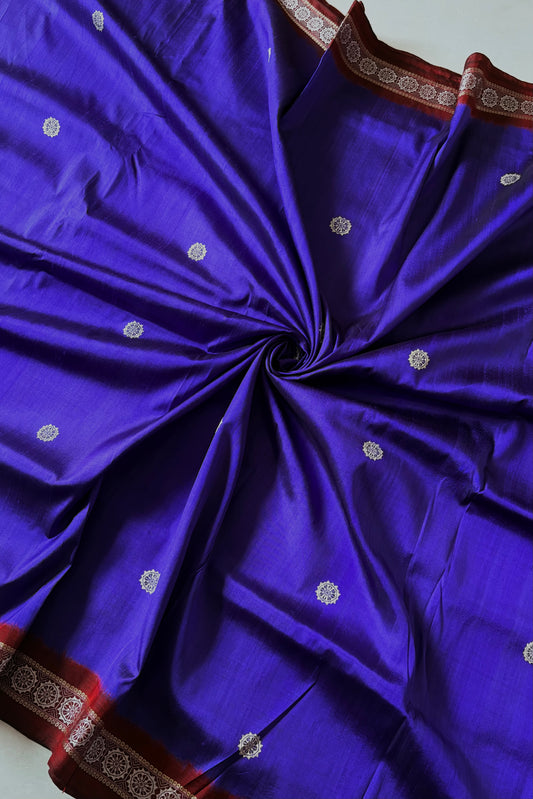 Odisha Ikkat Jalla Work Pure Silk Saree - Indigo