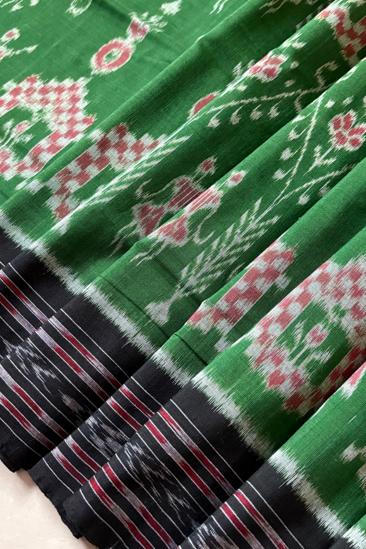 Odisha Ikkat Khandua Cotton Saree - Green