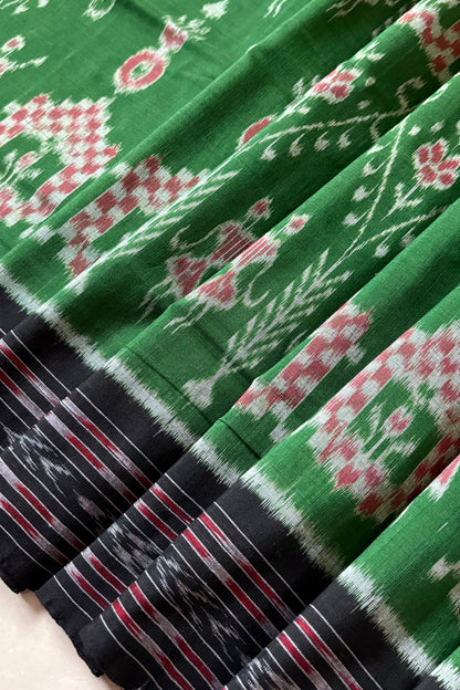 Odisha Ikkat Khandua Cotton Saree - Green