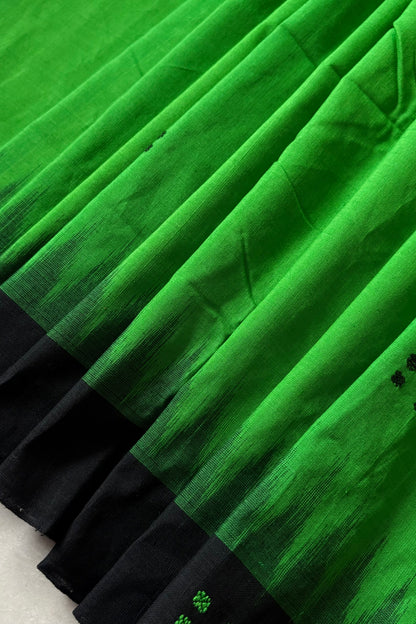 Ek Phulia Cotton Saree- Green & Black