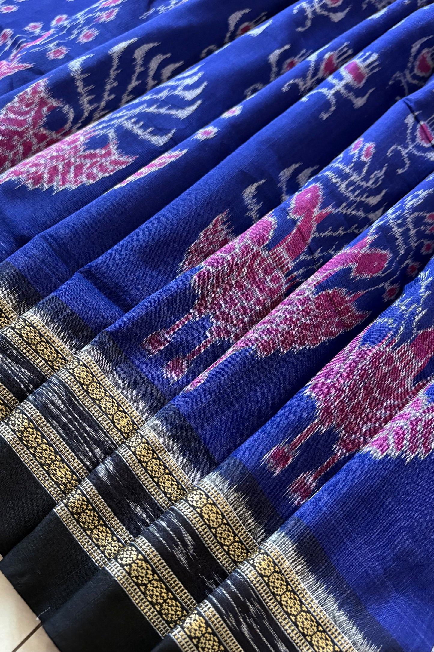 Odisha Ikkat Khandua Cotton Saree- Navy Blue