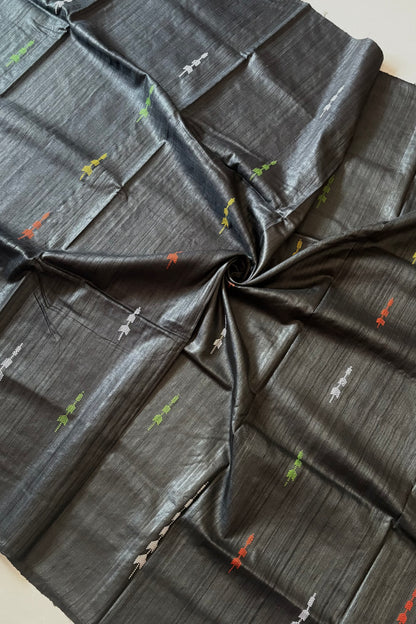 Gopalpur Tussar Silk Saree - Dark  Grey