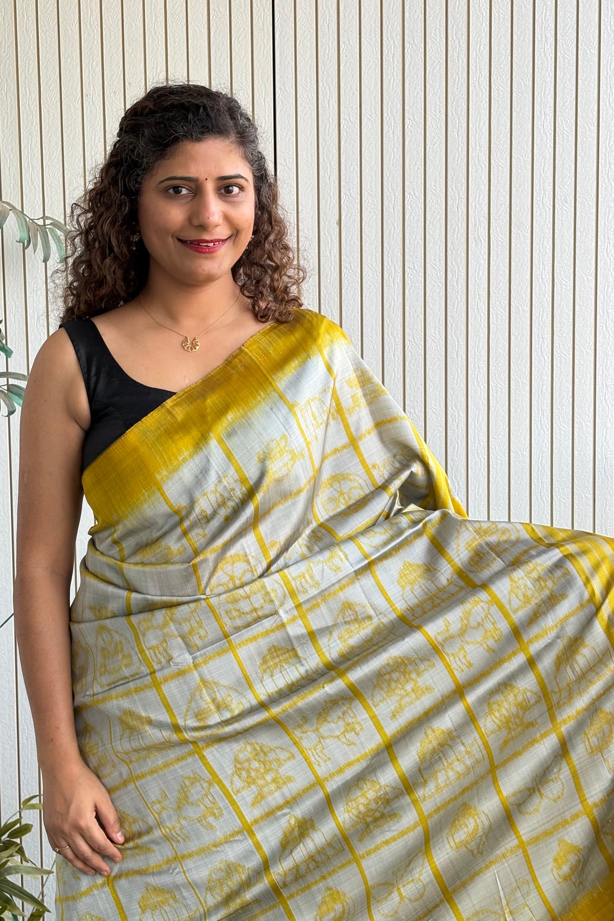 Exclusive Odisha Ikkat Nabakothi Pure Silk Saree- Silver Grey & Yellow