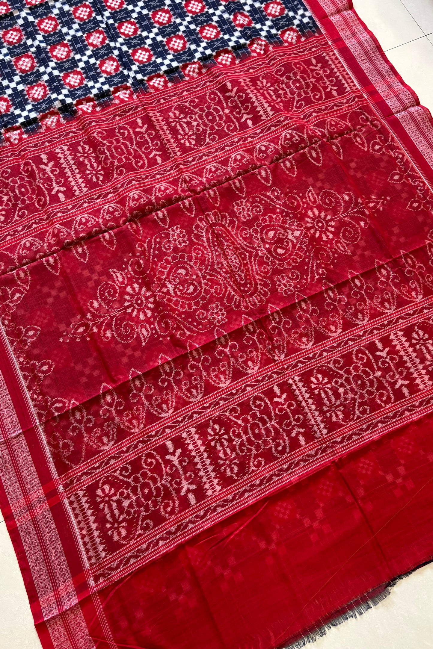 Sambalpuri Pure Cotton Saree - Navy