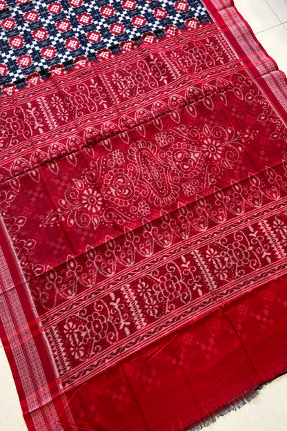 Sambalpuri Pure Cotton Saree - Navy