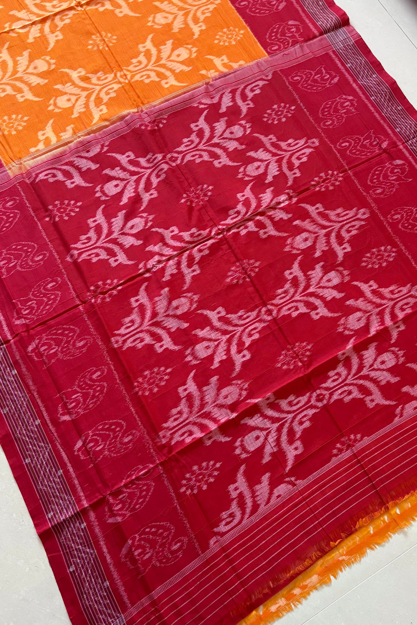 Nuapatna Ikkat Khandua Cotton Saree - Orange