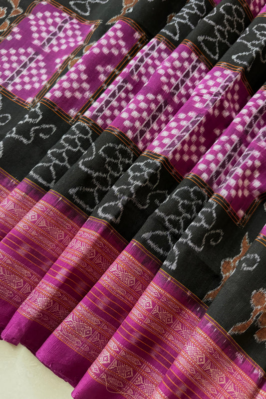 Exclusive Sambalpuri  Pure Cotton Saree: Black & Purple