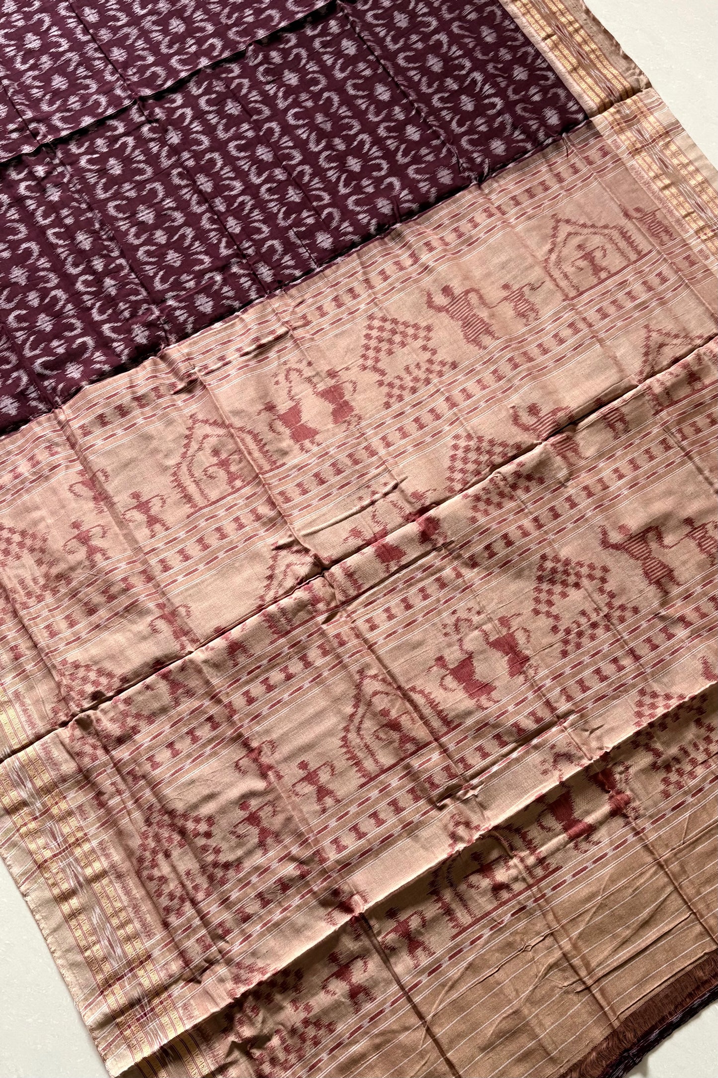 Nuapatna Ikkat Khandua Cotton Saree - Coffee