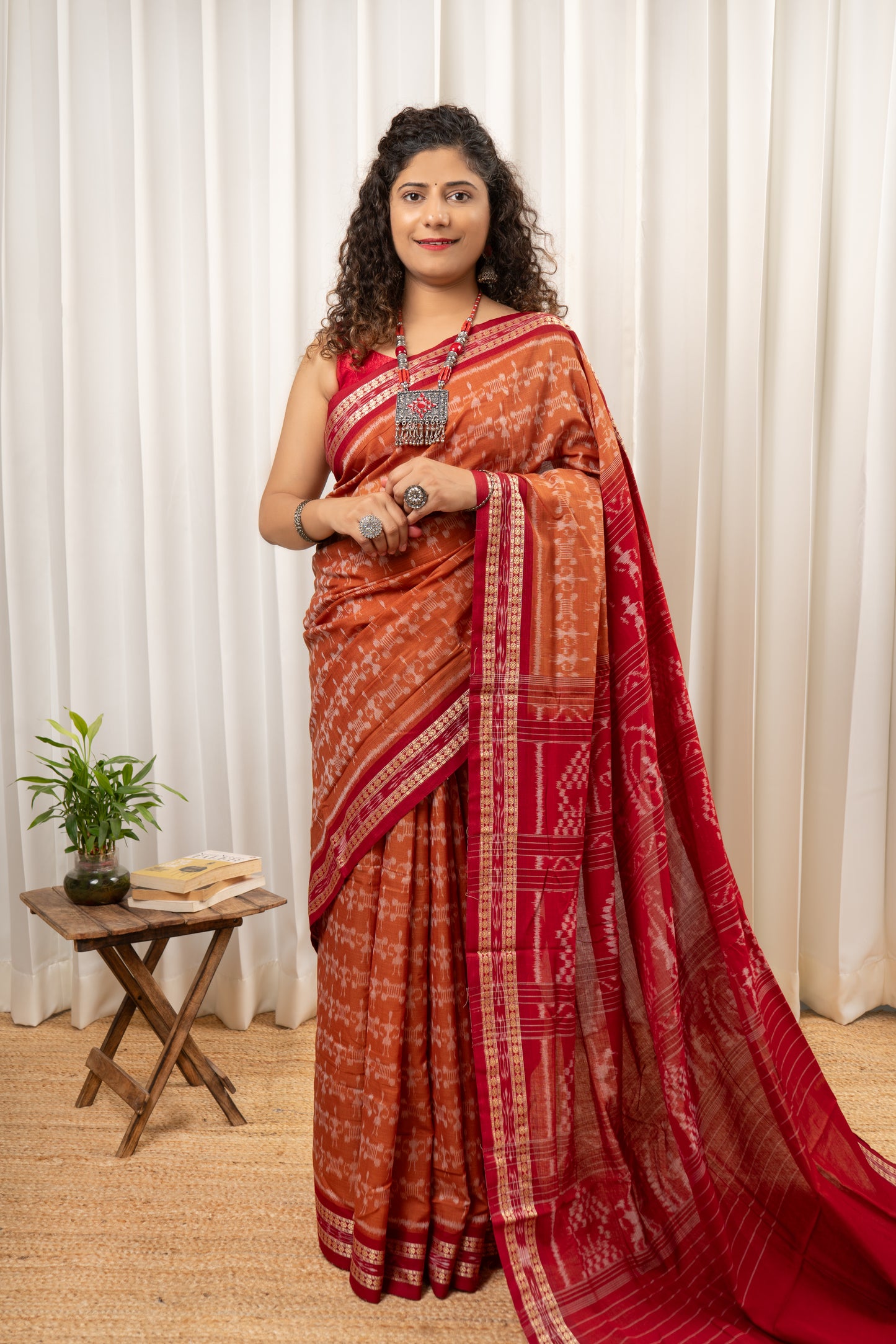 Exclusive Odisha Ikkat Khandua Cotton Saree - Rust Brown