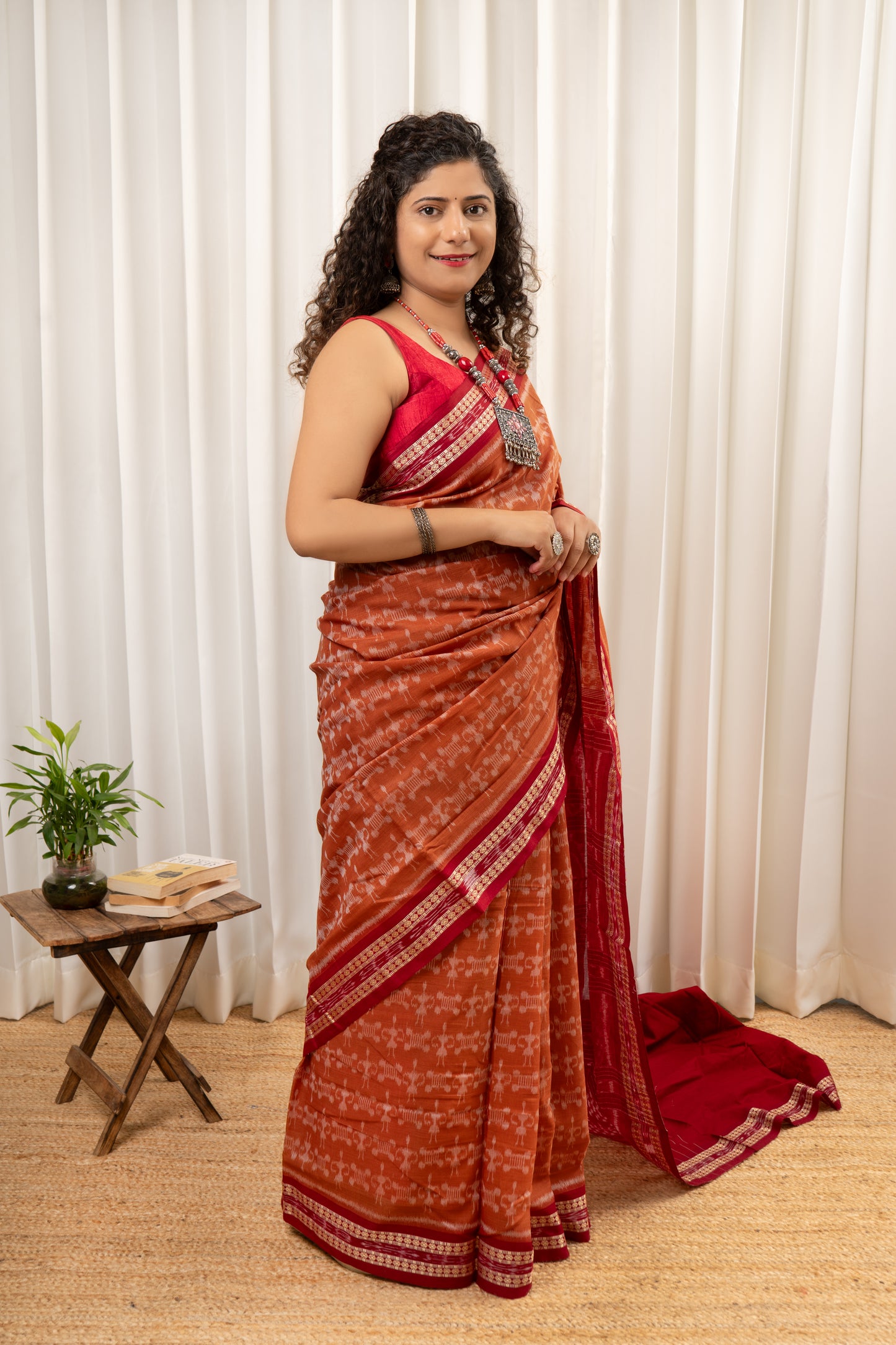 Exclusive Odisha Ikkat Khandua Cotton Saree - Rust Brown