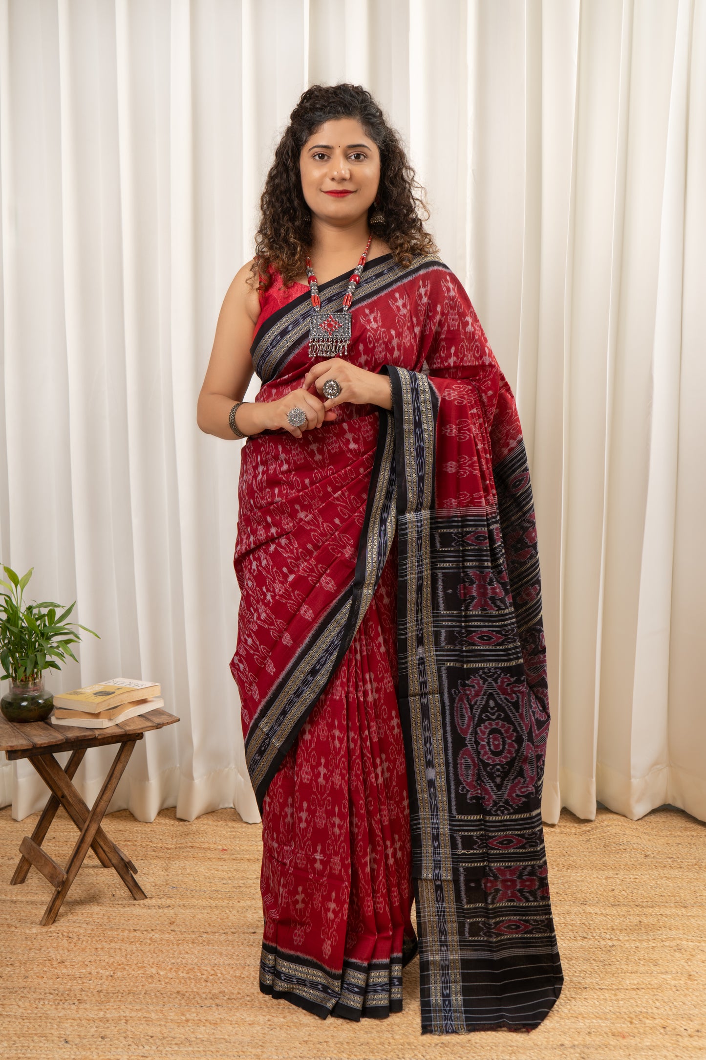 Exclusive Odisha Ikkat Khandua Cotton Saree - Deep Red