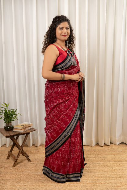 Exclusive Odisha Ikkat Khandua Cotton Saree - Deep Red