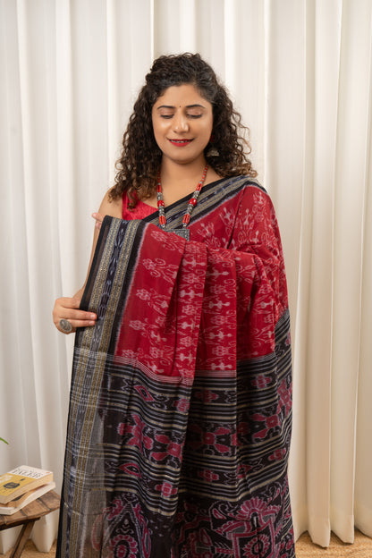 Exclusive Odisha Ikkat Khandua Cotton Saree - Deep Red