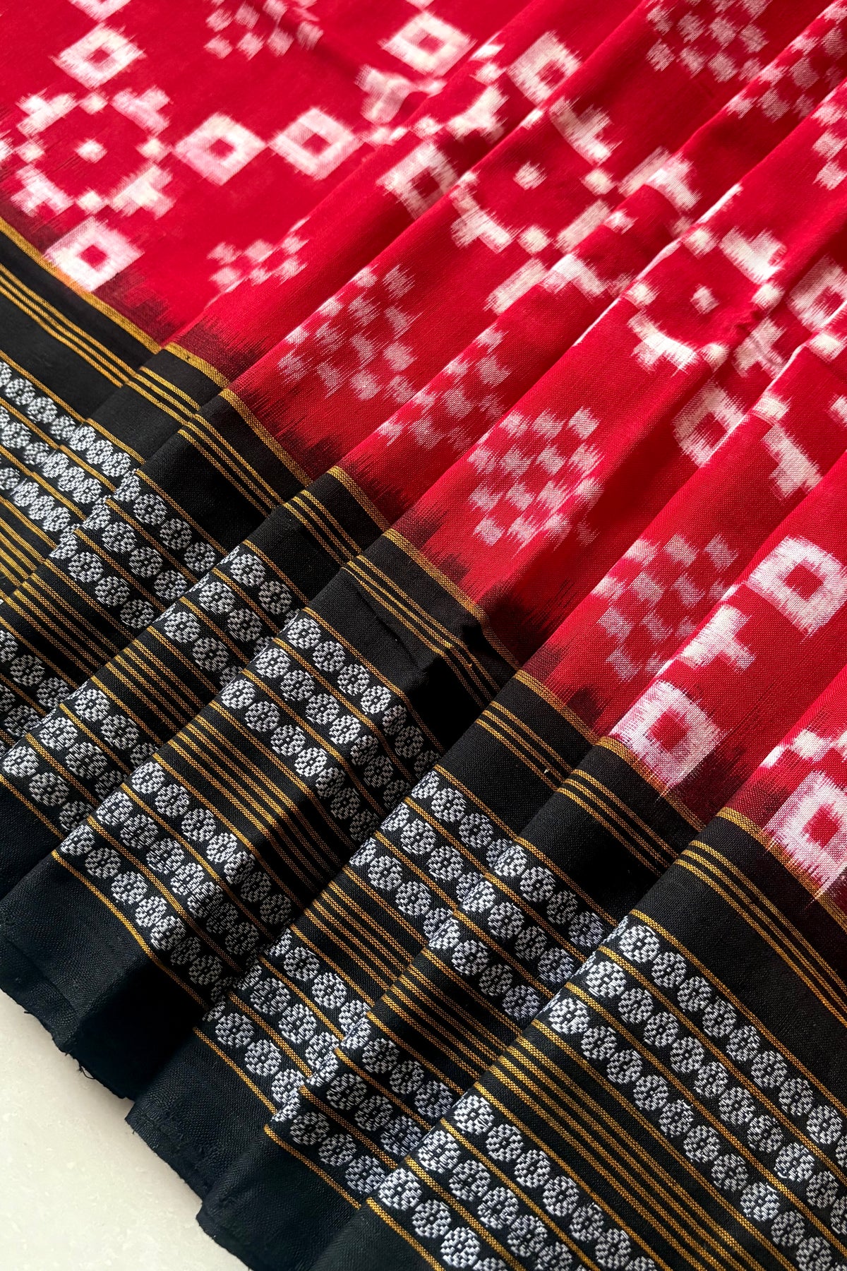 Sambalpuri Pure Cotton Saree - Red