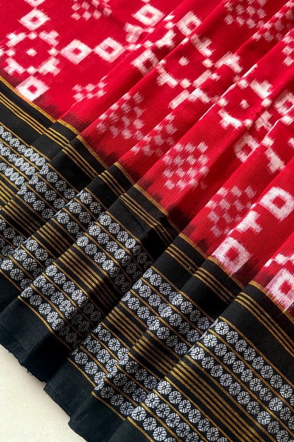 Sambalpuri Pure Cotton Saree - Red