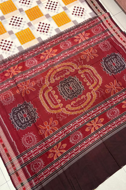 Exclusive Sambalpuri Pure Cotton Saree - Creamy White