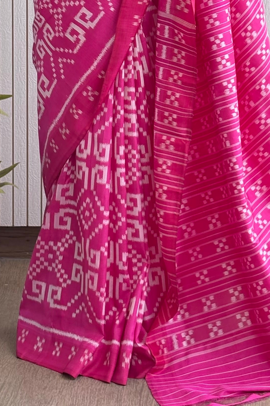 Exclusive Odisha Ikkat Khandua Pure Silk Saree- Pink