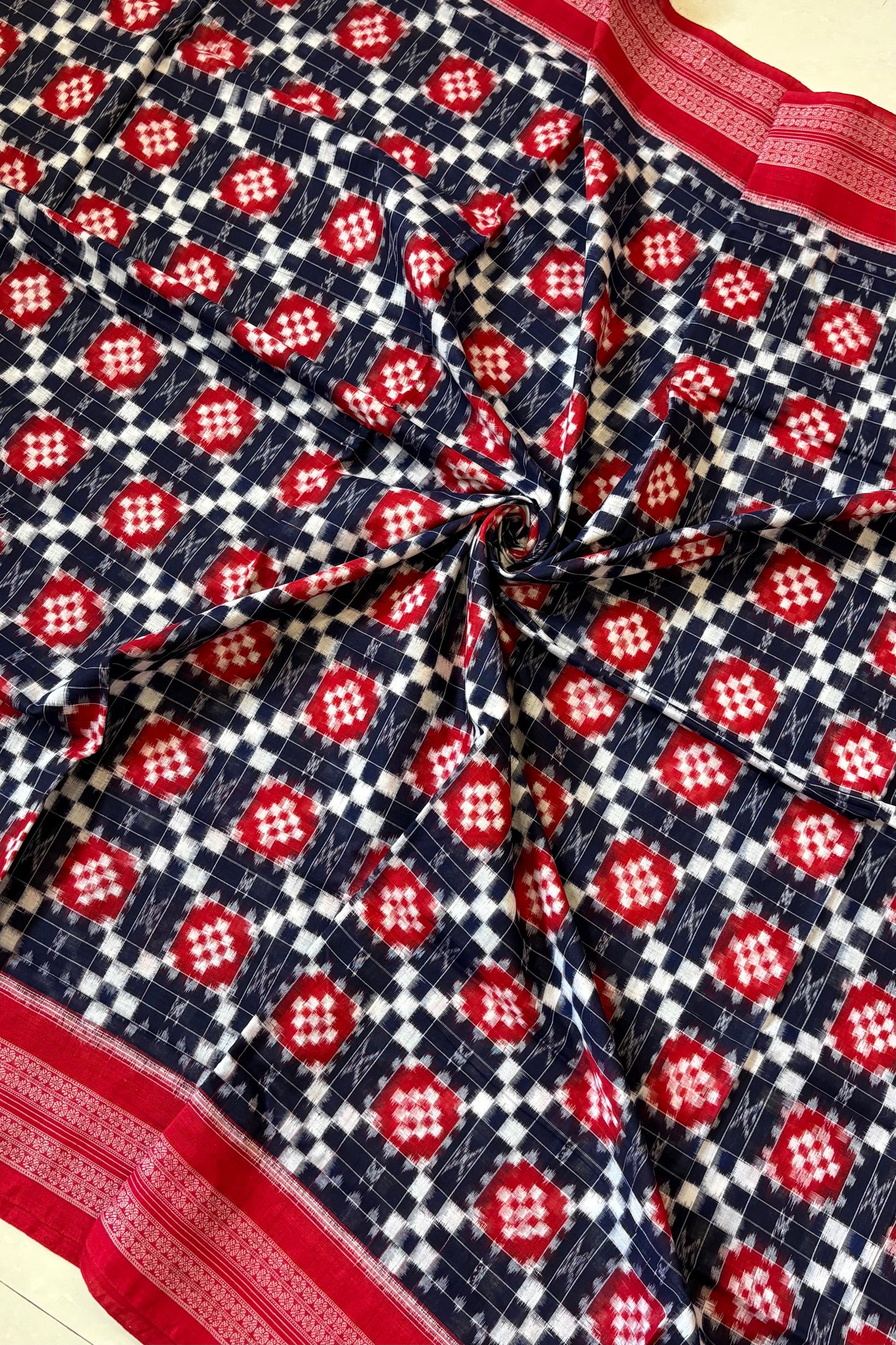 Sambalpuri Pure Cotton Saree - Navy