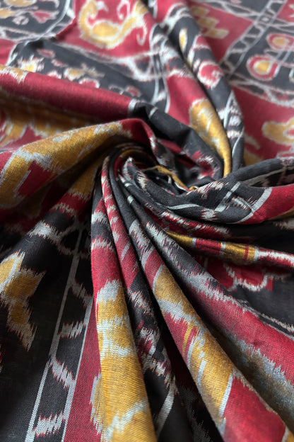 Exclusive Nabakothi Sambalpuri Cotton Saree: Black & Red