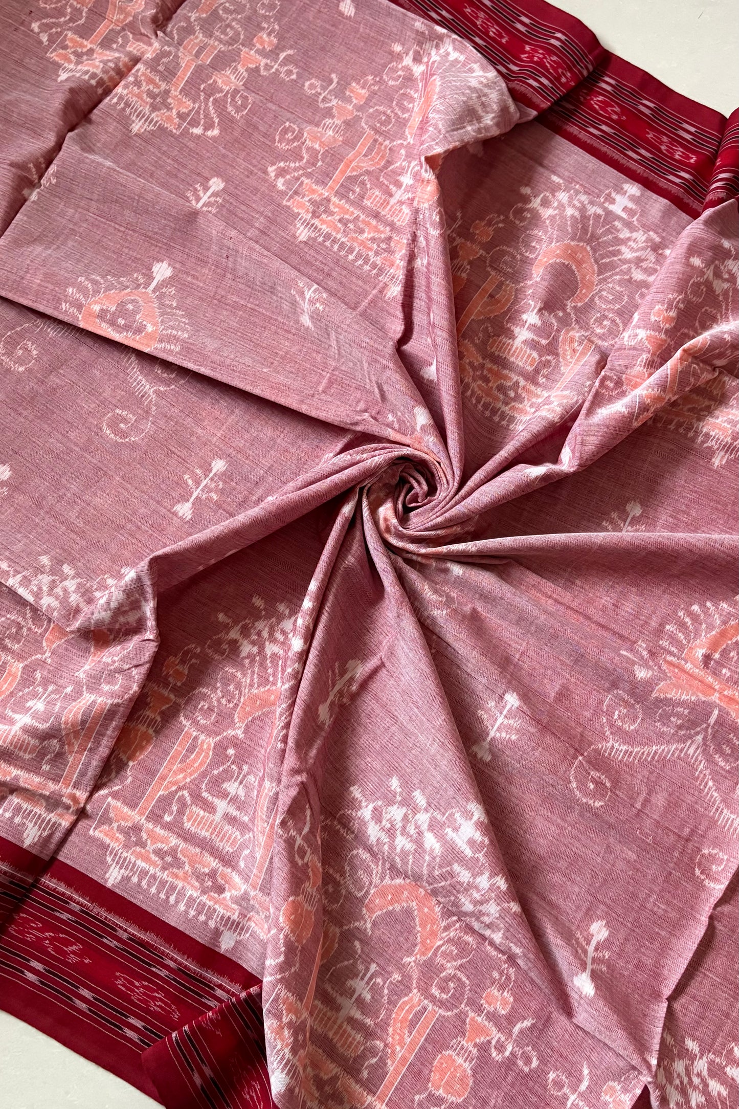Odisha Ikkat Khandua Cotton Saree - Dusty Rose