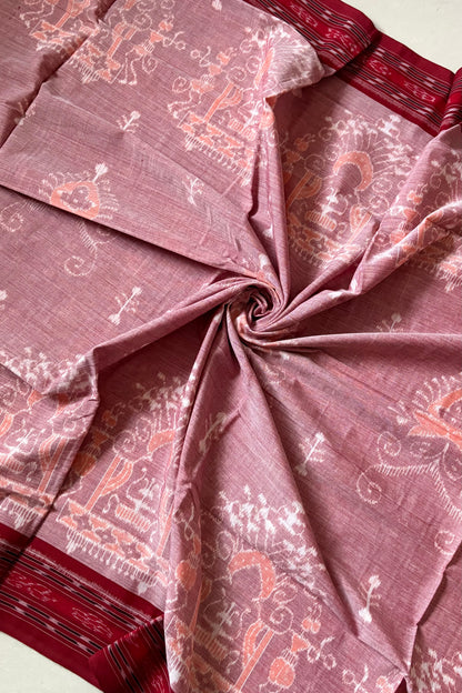 Odisha Ikkat Khandua Cotton Saree - Dusty Rose
