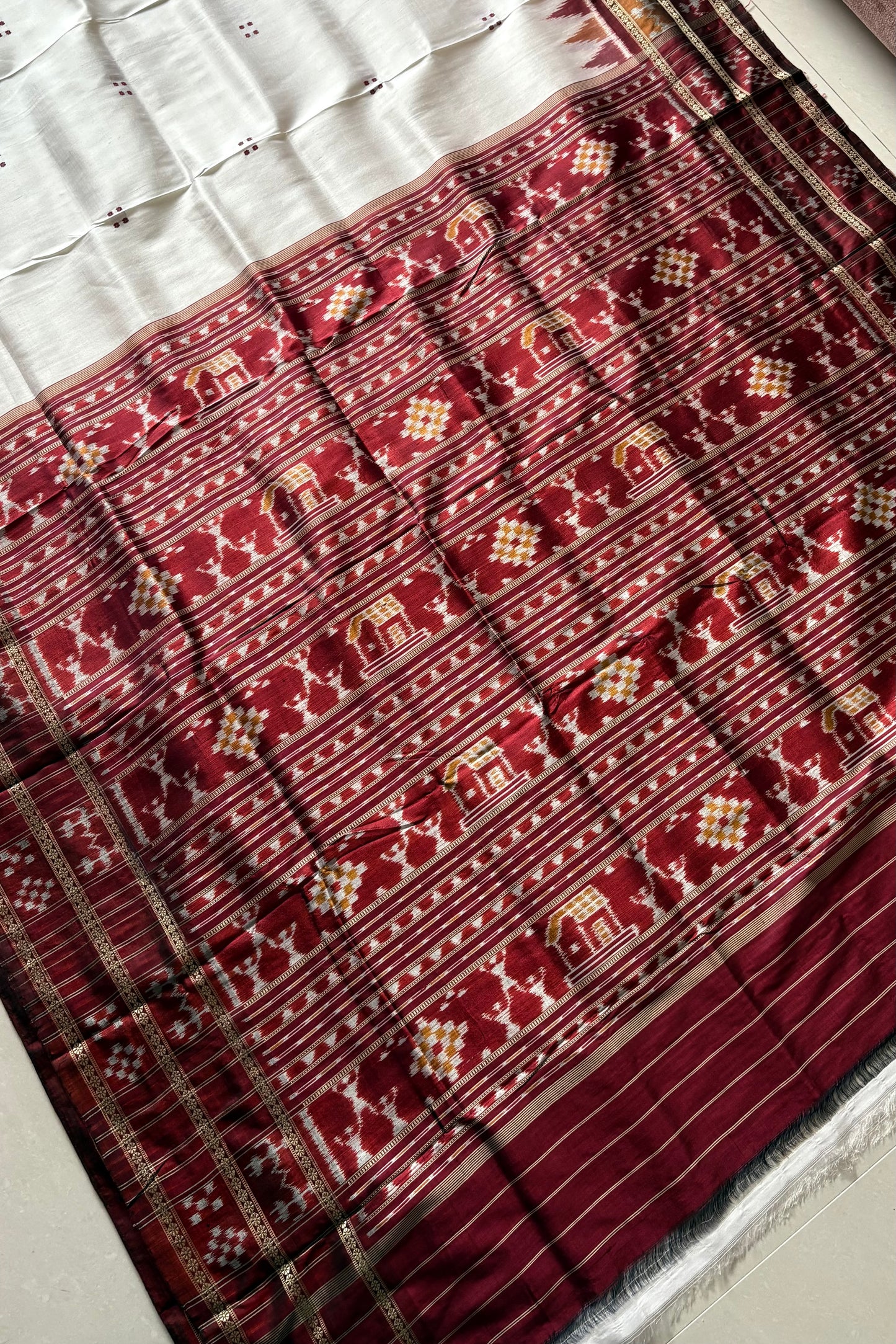 Odisha Ikkat Khandua Silk Saree - Off White