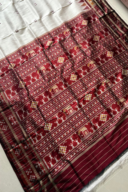 Odisha Ikkat Khandua Silk Saree - Off White