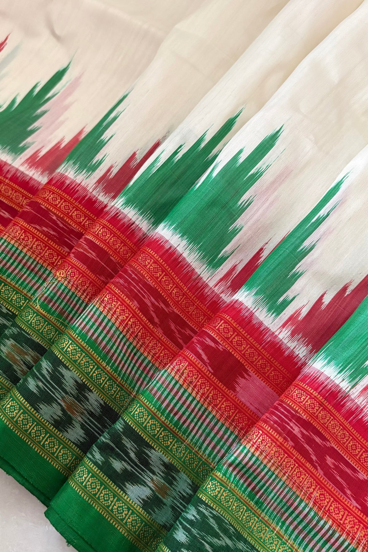 Odisha Ikkat Double Border Khandua Silk Saree - Off White